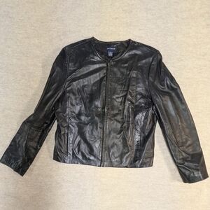 Ann Taylor Black Leather Jacket So Soft & Supple Sleek No Collar Size Large
